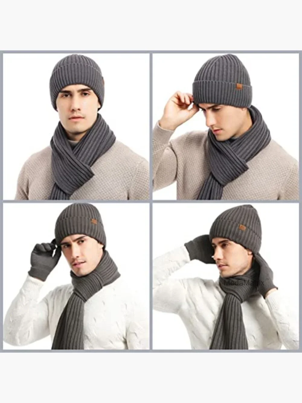 Unisex 3-Piece Knit Hat Scarf Gloves Set Warm Touchscreen Winter Gear